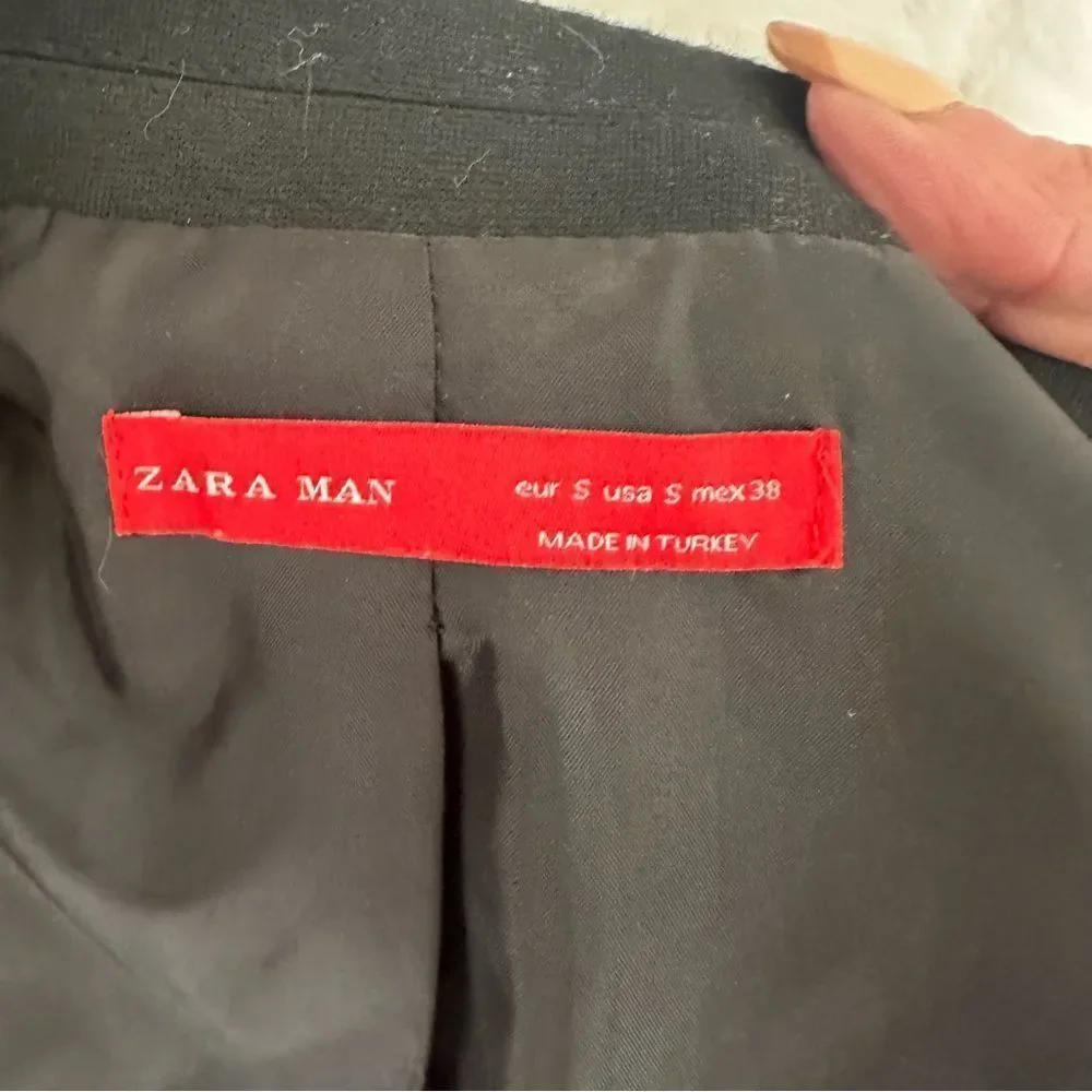 ZARA black two buttons embroidered pocket tailored slim fit blazer jacket S